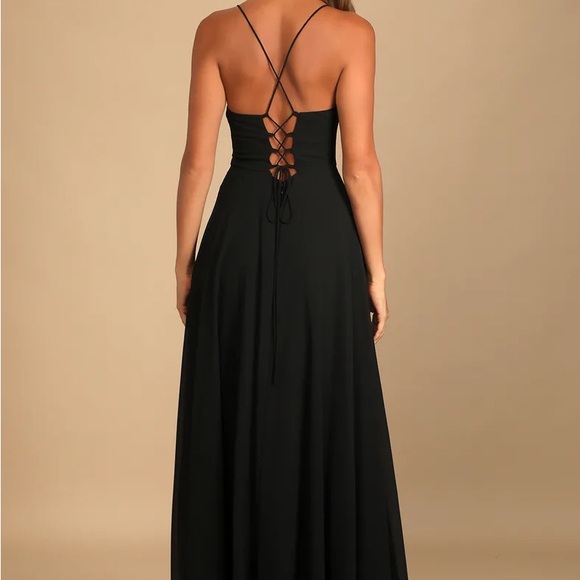 Prom Dress from Lulus (Romantically Speaking Black Cowl Lace-Up Maxi Dress) - Picture 2 of 3